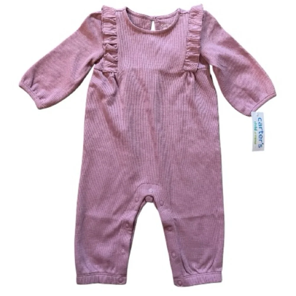 💖5 for $25💖 Carter’s Child of Mine Baby Girl Thermal Ruffle Jumpsuit 3–6M Outfit